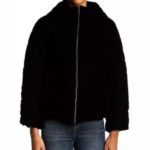Sam Edelman Navy Velvet Funnel Puffer Jacket Sz L